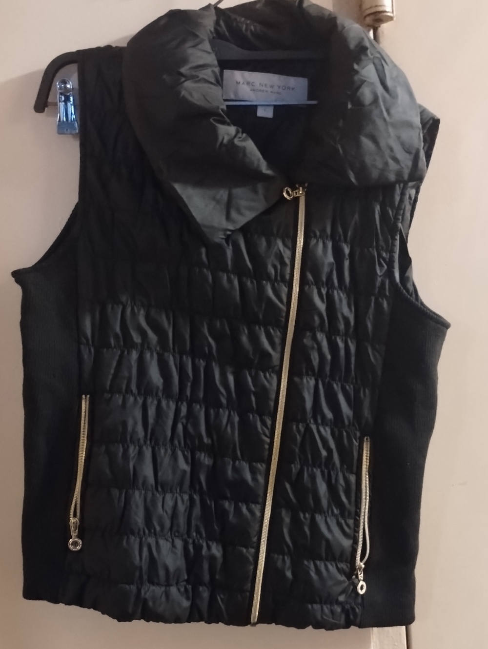 Marc New York Black Quilted Puffer Vest with Gold Zippers